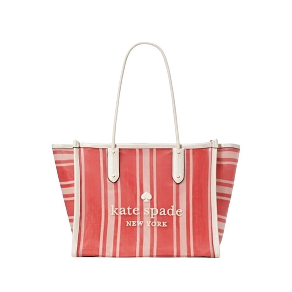 Kate Spade New York Ella XL Beach Chair Striped Mesh Tote Heirloom Tomato NWT
